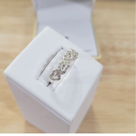Charter Club Fine Silver Plate Pavé Open Heart Ring Anniversary Gift Size 7 - Picture 2 of 6
